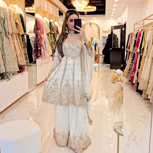 Conjunto de Traje Sharara Salwar de Diseñador para Mujer, Vestido Étnico Bordado para Fiesta, Dupatta de Secado Rápido, Poliéster Reversible para Todas las Temporadas - Product Image 1