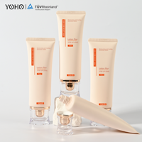 Tube souple vide de 70 ml avec bouchon à vis et boule décorative or rose, emballage de crème solaire à capuchon double pièce sur pied