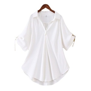 <span class=keywords><strong>Chic</strong></span> grande taille hauts pour femmes été <span class=keywords><strong>tunique</strong></span> mode solide blouse décontractée femmes blanc dames haut chemises amples - Product Image 3