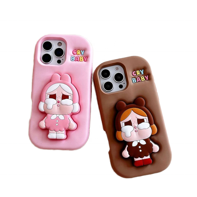 Fashion Design Cute Cartoon Silicone Shockproof Mobile Phone Case 3D Cartoon Stand Grip Holder for 11 13/14/15 17 Pro Max