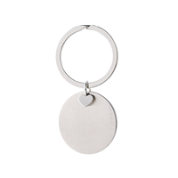 Porte-clés rond en acier inoxydable Ywyougang avec breloque cœur, étiquette vierge personnalisable à graver, pour cadeau, vente en gros