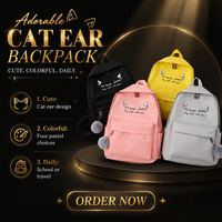 Nouvel ensemble de sacs d'école quatre pièces mode printemps-été pour étudiants, sac à dos imperméable à oreilles de chat grande capacité en nylon avec sac à bandoulière en maille