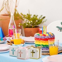 Boîte à bonbons en papier en forme de croix creuse, boîte carrée pour friandises, emballage cadeau pour bonbons, ruban, pour fête de naissance, anniversaire, baptême
