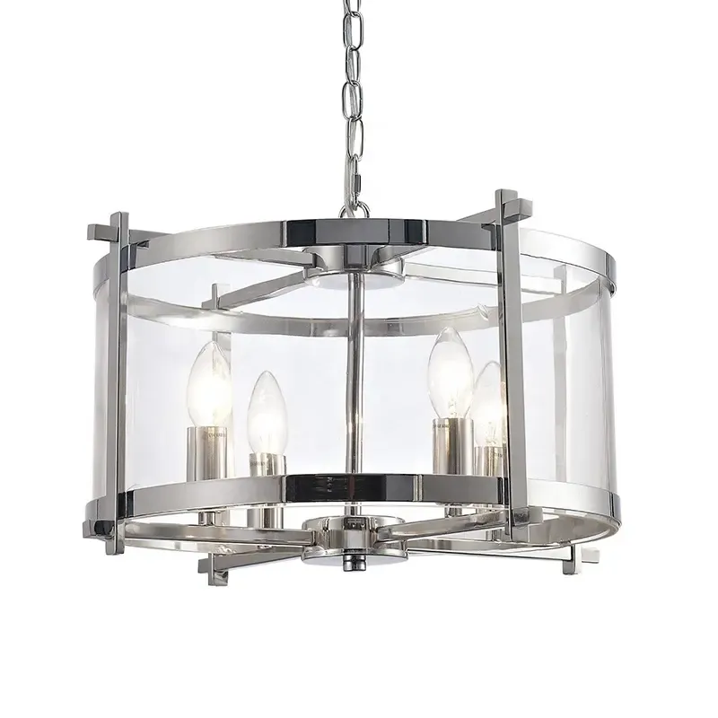 Lampadario moderno semplice Multi-testa sala da pranzo sala metallo vetro lucido cromato E12 E14 lampada a sospensione a Led