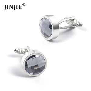 Mancuernas redondas de cristal azul para hombre, acero inoxidable, precio de fábrica, listo para enviar - Product Image 1