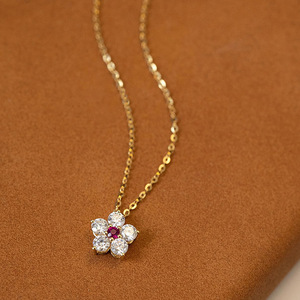 Collana con Ciondolo a Fiore di Prugna in Cristallo Rosso per Donne, Catena Scintillante per Clavicola, Gioielli alla Moda - Product Image 5