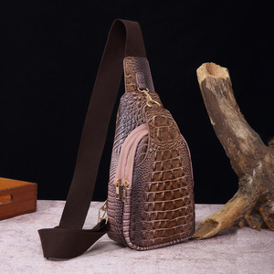 Sac de poitrine pour femme de style rétro européen et américain, sac banane à large sangle, sac bandoulière, design à motif crocodile, PU - Product Image 2