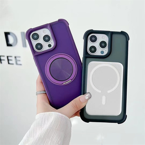 <span class=keywords><strong>Super</strong></span> Pare-chocs Antichoc Armure Givré PC TPU 2 en 1 Mobile Shell Mat Magnétique Rotatif Anneau Support De Protection Housse De Téléphone - Product Image 2