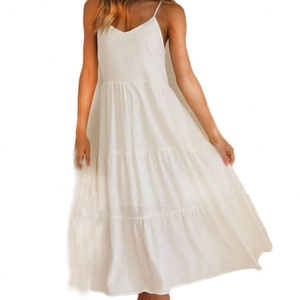 Wholesale High Waist Relaxed Fit Midi Dress Sexy <b>Wrapped</b> Chest Casual Shoulder Shirred Panel Back Side Pockets <b>Sweet</b> Beach Dress - Product Image 1