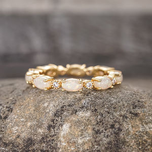 कैयोशी पीतल के गहनों ने ओआर वादा बैंड के अनंत छल्ले के लिए अनंत छल्ले, सोने के रंग अंडाकार आकार ओपल महिलाओं की अंगूठी - Product Image 3