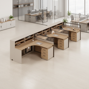 Postazione di Lavoro Moderna con Schermo, Scrivania a L per 2-3 Persone, Combinazione Sedia e Scrivania in PVC con Scatola Cavi per Ufficio Commerciale - Product Image 6