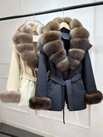 Veste d'hiver de luxe pour femmes Janveny 2026, nouvelle collection, grand manteau en duvet de canard blanc à 90 % avec poignets en fourrure de renard naturelle, parka en plumes pour femme