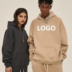 Sweat-shirt à capuche unisexe surdimensionné, couleur unie, logo imprimé sur le devant, coupe décontractée, manches régulières, tissu en molleton français, vêtement d'automne - Product Image 1