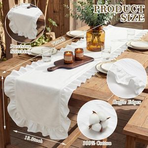Runner da Tavola con Bordo Ondulato e Volant, 72 Pollici, in <span class=keywords><strong>Cotone</strong></span>, Lavabile, Stile Rustico Shabby Chic, Decorazione per Casa e <span class=keywords><strong>Cucina</strong></span>, Colore Personalizzabile - Product Image 6