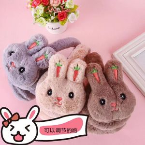 Orejeras de peluche de conejo, cálidas para el invierno, para estudiantes, diseño de dibujos animados, rosa claro, gris, caqui, café, rosa cuero - Product Image 5