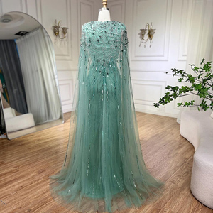 9 Different Color Mermaid 2024 Beaded Dress With <strong>Cape</strong> for Women's <strong>Wedding</strong> Party Gowns V Neck Designer Plus Size Evening Dresses - Product Image 2
