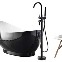 Meilleures ventes : Ensemble de douche de luxe autoportant en laiton, design carré, avec robinet de bain électrique à jet pluie unique, finition noir mat, barre coulissante et éléments en céramique