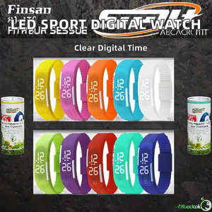 Montre-bracelet numérique LED rectangulaire en acrylique 2020 avec bracelet en caoutchouc, affichage jour/date, pour enfants et adultes unisexe - Product Image 2