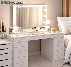 Hiện đại rắn gỗ bền bàn trang điểm với thắp sáng gương và ngăn kéo cho căn hộ - Product Image 1