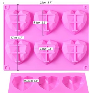 Molde de Silicona Rosa en Forma de Corazón para Pastel, Molde Geométrico para Fondant, Chocolate y Dulces, Utensilio para Hornear Postres de San Valentín - Product Image 2