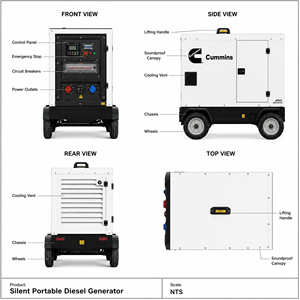 Generador Diésel Silencioso de 25 kVA, 60 kW (75 kVA) de la Marca Estadounidense Weichai Faw, 400 V, 50 Hz, Trifásico, Tipo Silencioso, Potencia Nominal Prime, Ricardo Cummins - Product Image 6