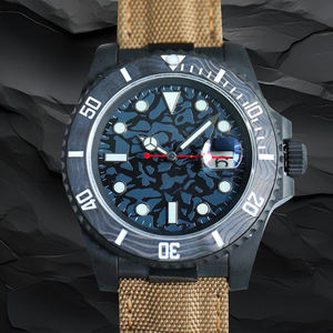 Montre de sport automatique mécanique de luxe pour homme, avec lunette rouge en fibre de carbone, bracelet tressé, fermoir caché, style designer à aiguilles - Product Image 2