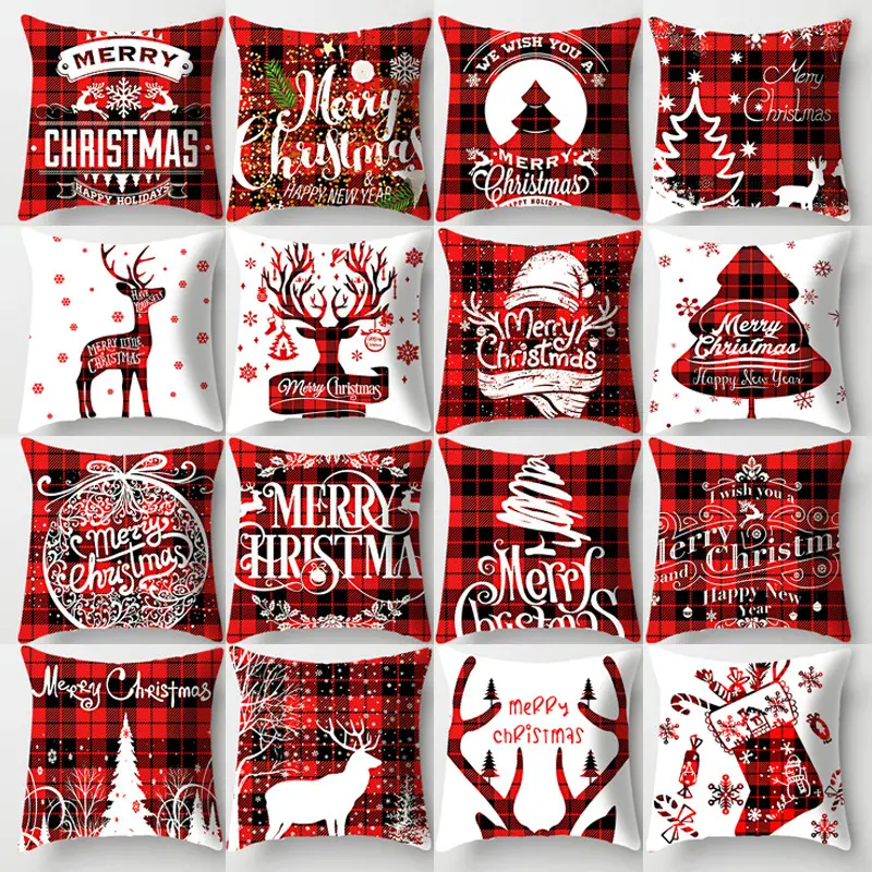 In Stock Low Moq Cheap Decorative Cushion Throw Christmas Pillow Covers Santa Deer Snowflake Snowman Pillow Case