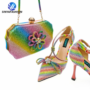 Sinya Italiano, Oferta de Verano, Zapatos de Novia y Conjunto de Bolso de Mano para Mujer, con Botones, Malla de Corcho, Tacones Altos Plateados Africanos, para Fiesta, Boda, Novia - Product Image 5