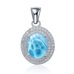 Alta calidad hermosa 2.0ct azul Natural Larimar anillo, colgante de joyería de plata natural larimar colgante/larimar República Dominicana - Product Image 1