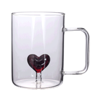 Mug à café en verre rouge en forme de cœur pour la Saint-Valentin, 12 oz, gobelet isotherme à double paroi pour cadeau, anniversaire et fête