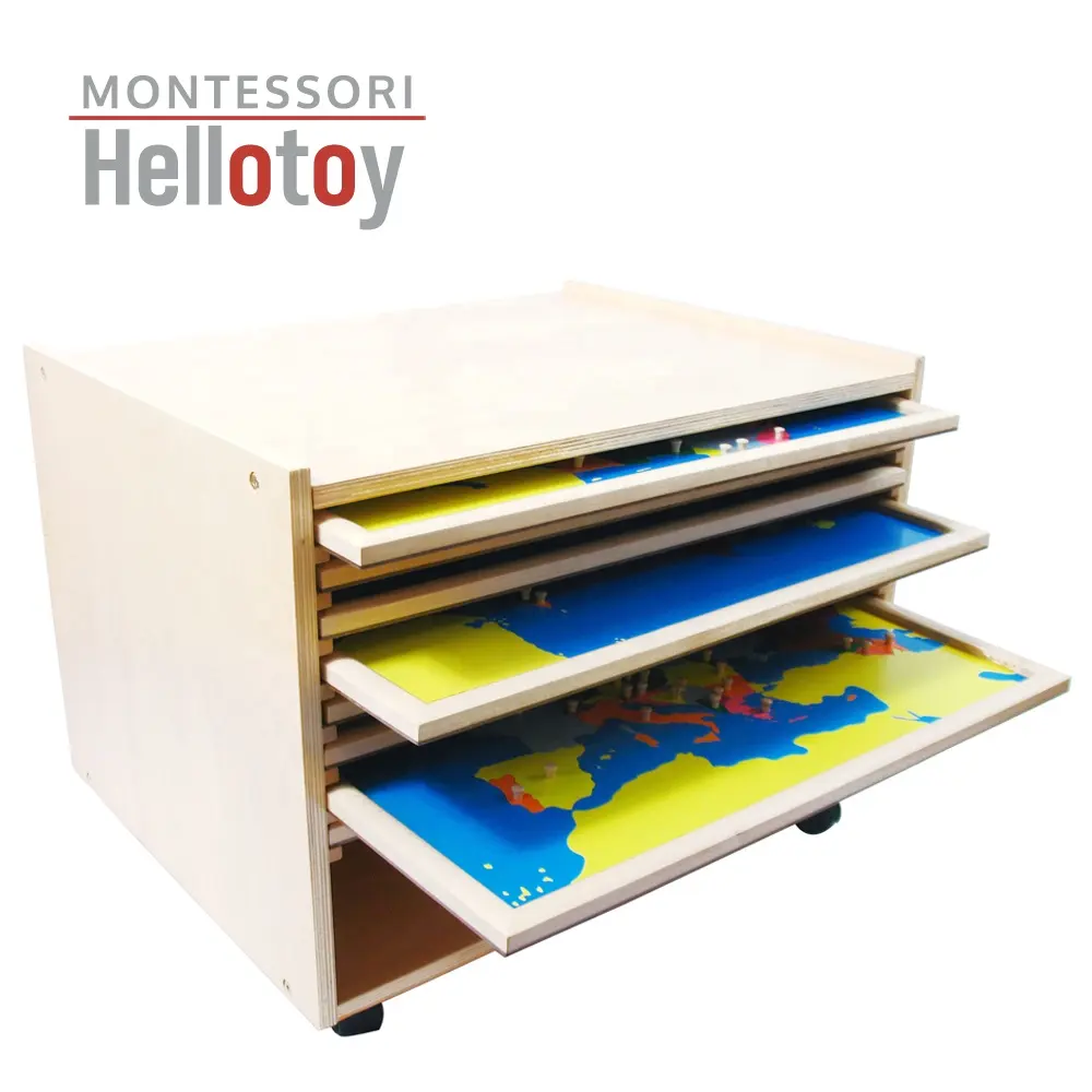 Montessori การเรียนการสอนช่วยแผนที่ปริศนาในตู้