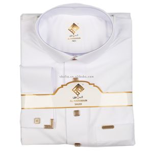 Nueva llegada: Kandura transpirable y elegante para hombre, ropa blanca de manga larga para oración y vestidos blancos tipo Jubba con botones metálicos. - Product Image 6