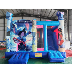 บ้านลมสีฟ้าลายการ์ตูนพร้อมสไลเดอร์, บ้านลมเป่าลมเชิงพาณิชย์สำหรับเช่าจัดงาน - Product Image 1