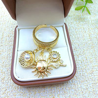 CH-LHR02250 Wunderschöner vergoldeter CZ-Blumen-/Elefanten-Charm-Ring, verstellbar, Großhandel, vergoldete Damen-CZ-Charm-Anhängerringe, Uhr