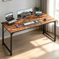 Bureau d'ordinateur en bois d'ingénierie antique pour bureau à domicile, avec cadre en métal brun rustique, idéal pour l'étude
