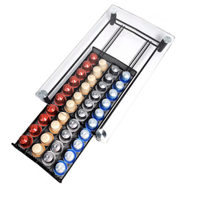 4 rangées 40 dosettes Nespresso Porte-capsules de café Porte-tiroir de bureau <span class=keywords><strong>Organisation</strong></span> de <span class=keywords><strong>cuisine</strong></span> en métal pour capsules de café avec dessus en verre - Product Image 2