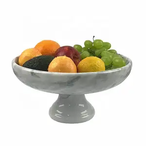 Atacado Round Marble Fruit Bowls com Marble Base Marble Dish Cake Trays Placas Servindo Pedestal Stand