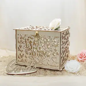 Wedding Card Box with Mr Mrs SignHoneymoon Fund Foldable Wood Card Box with Lock and key for Reception