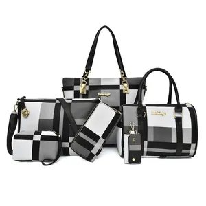 Trendy Designer Bag Lady Hand Bags Pu Handbag And Purse Shoulder Tote Bags Cheap Sets 6 Piece Women Handbags