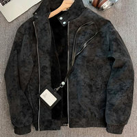 Blouson Bomber Homme Noir Imprimé Cœur Effet Délavé Vintage avec Fermeture Éclair – Style Streetwear Hiver Chaud Grande Taille