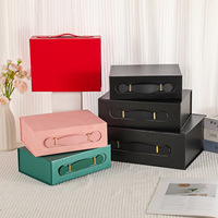 Boîte cadeau vide en gros, couleur unie, motif uni, avec fermeture magnétique et poignée en cuir, pour fêtes et événements