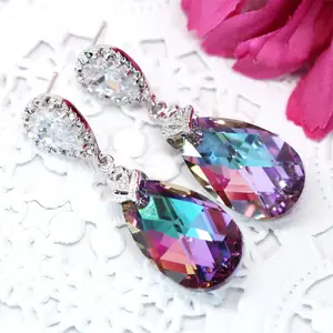 High quality color drop-shaped Chain Custom Crystal Ear stud Pendant For Women jewelry