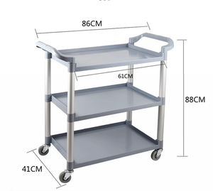 Chariot de service utilitaire en plastique à 3 niveaux Baiyun Hotel, chariot de service alimentaire commercial pour restaurant, chariot de service gris/noir - Product Image 2