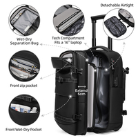 Sac à dos trolley extensible haut de gamme avec compartiment ordinateur, fermeture hermétique et séparation sec-humide