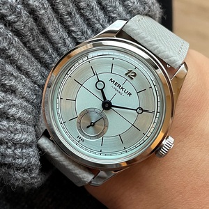 MERKUR Montre à cadran sectoriel violet rétro décontractée pour homme, série Business, mécanique manuelle, bracelet en cuir, acier inoxydable - Product Image 3