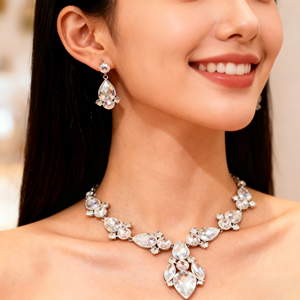 מעצבת תכשיטי יוקרה בהשראת תכשיטי יוקרה, סטים תליון יהלומים שרשראות עבור נשים סט חתונה כלה - Product Image 1