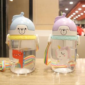New PP Straw Cup Plastic <strong>Drinking</strong> Cup <strong>Childrens</strong> Water Cup for Students Summer Cartoon Kindergarten Backpack Water <strong>Bottle</strong> - Product Image 2