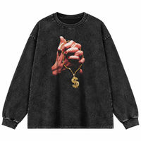 Sweat-shirt vintage délavé 100% coton à manches longues, col rond, coupe ample, unisexe, streetwear, automne, logo personnalisé