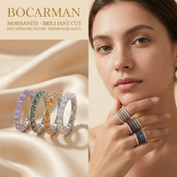 BOCARMAN Bague d'éternité en argent sterling 925 plaqué rhodium 3,0 mm avec moissanite colorée, alliance de mariage, vente en gros d'usine, prête à être expédiée