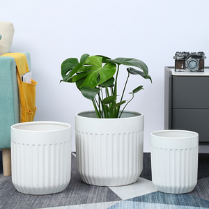 Juego de diseño moderno de 3 <span class=keywords><strong>macetas</strong></span> redondas <span class=keywords><strong>grandes</strong></span> de cerámica para jardinería con orificio de drenaje - Product Image 1